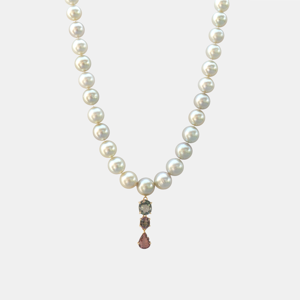 Collector's Edit Tahitian Pearl Necklace with Tourmalines and 18K Gold